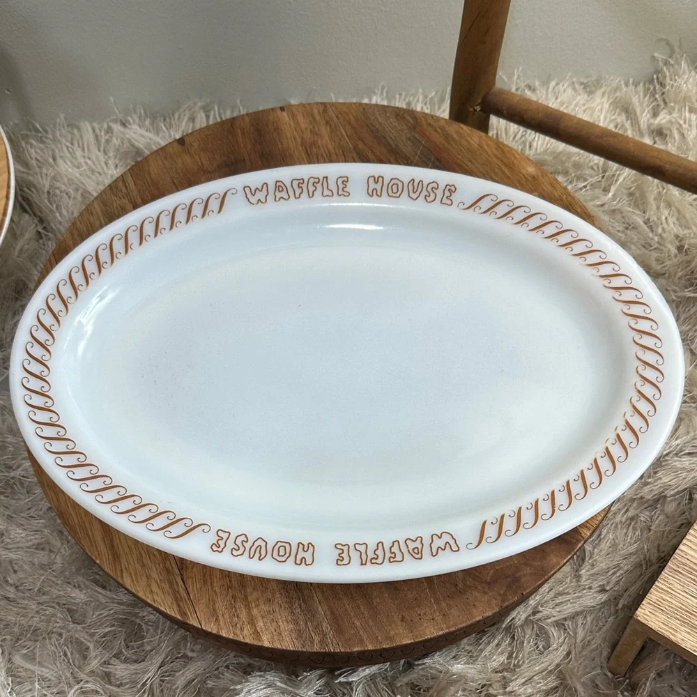 Pyrex Waffle House Vintage Milk Glass Oval Retro Plate *As Is Damaged
